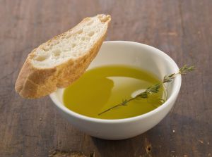 Slice of bread and olive oil, close-up