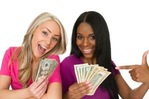 two women with money