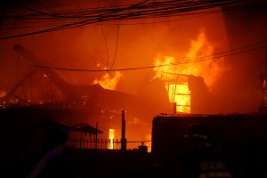 The house started crumbling down as it burns to ashes.