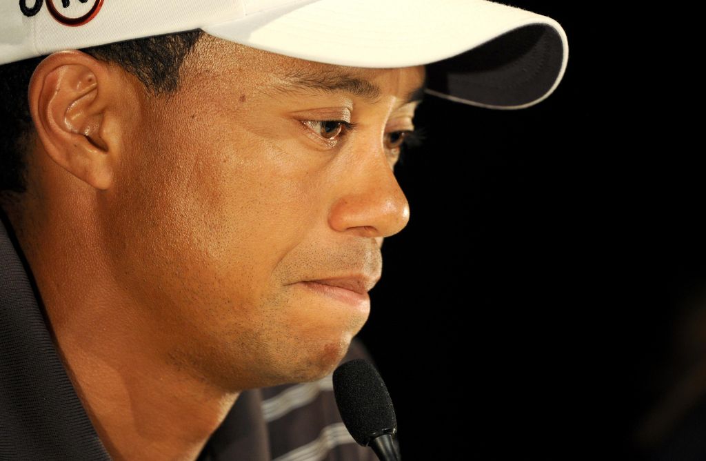 Tiger Woods speaks during a press confer