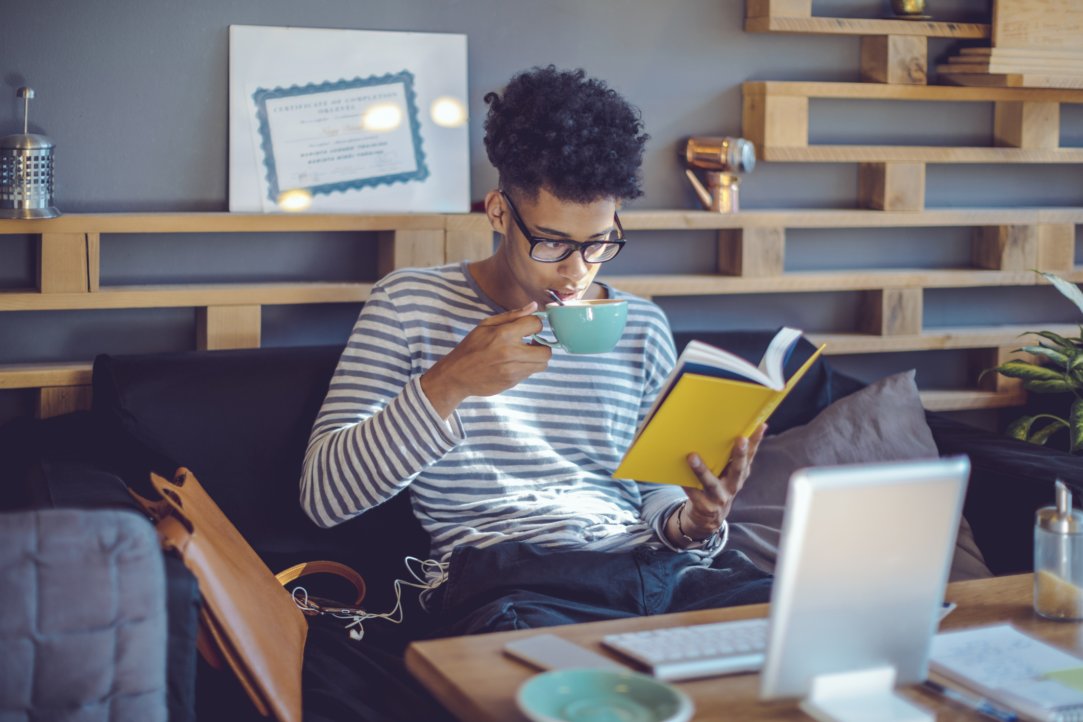 Young man working at home office