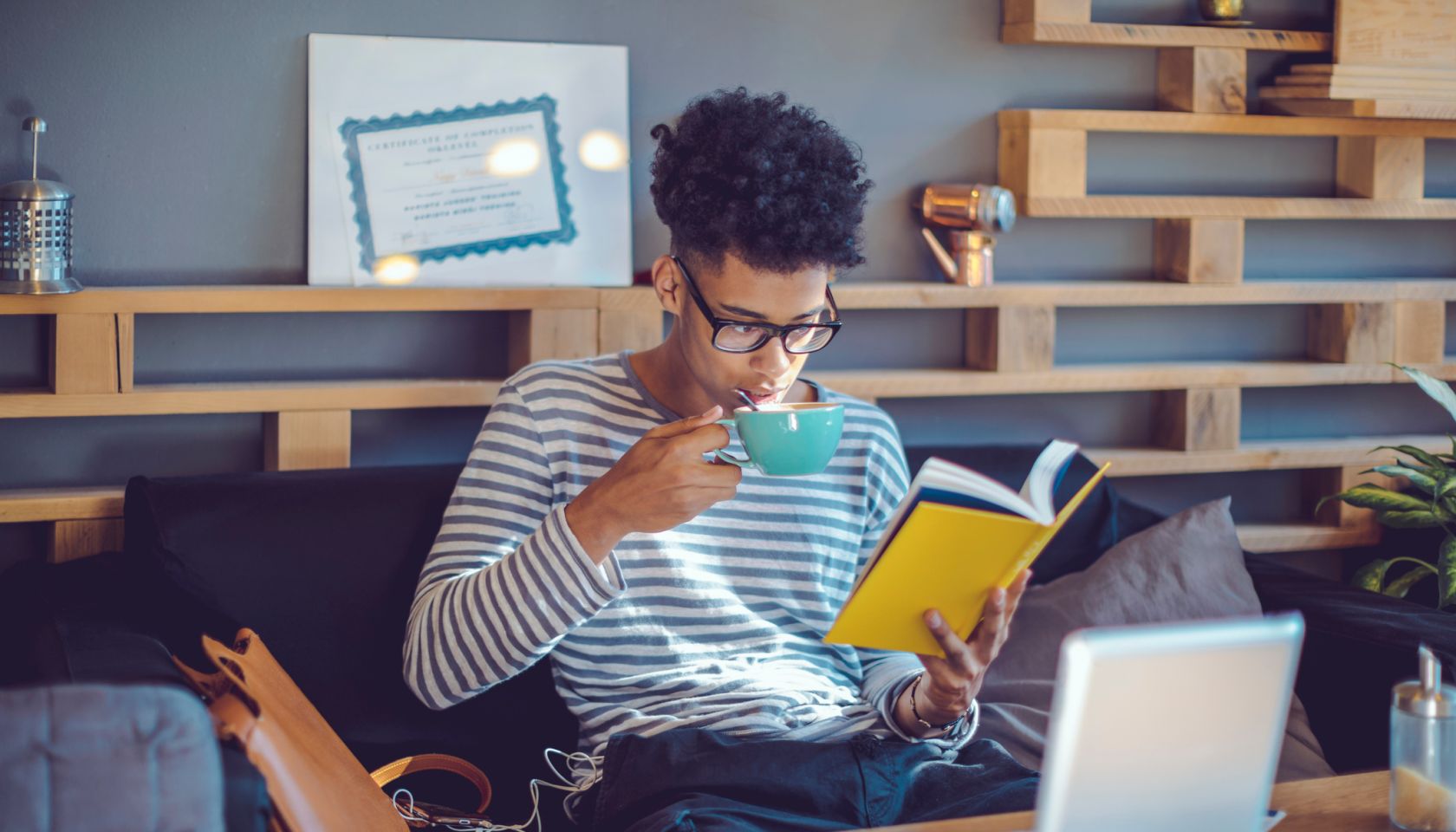 Young man working at home office