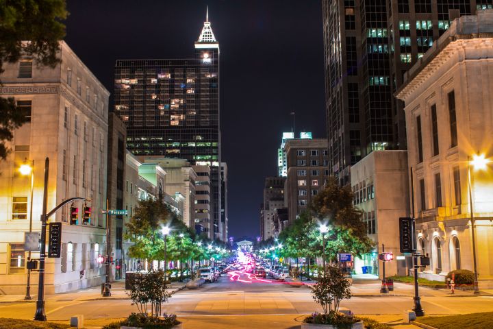 Raleigh’s Fayetteville Street at night