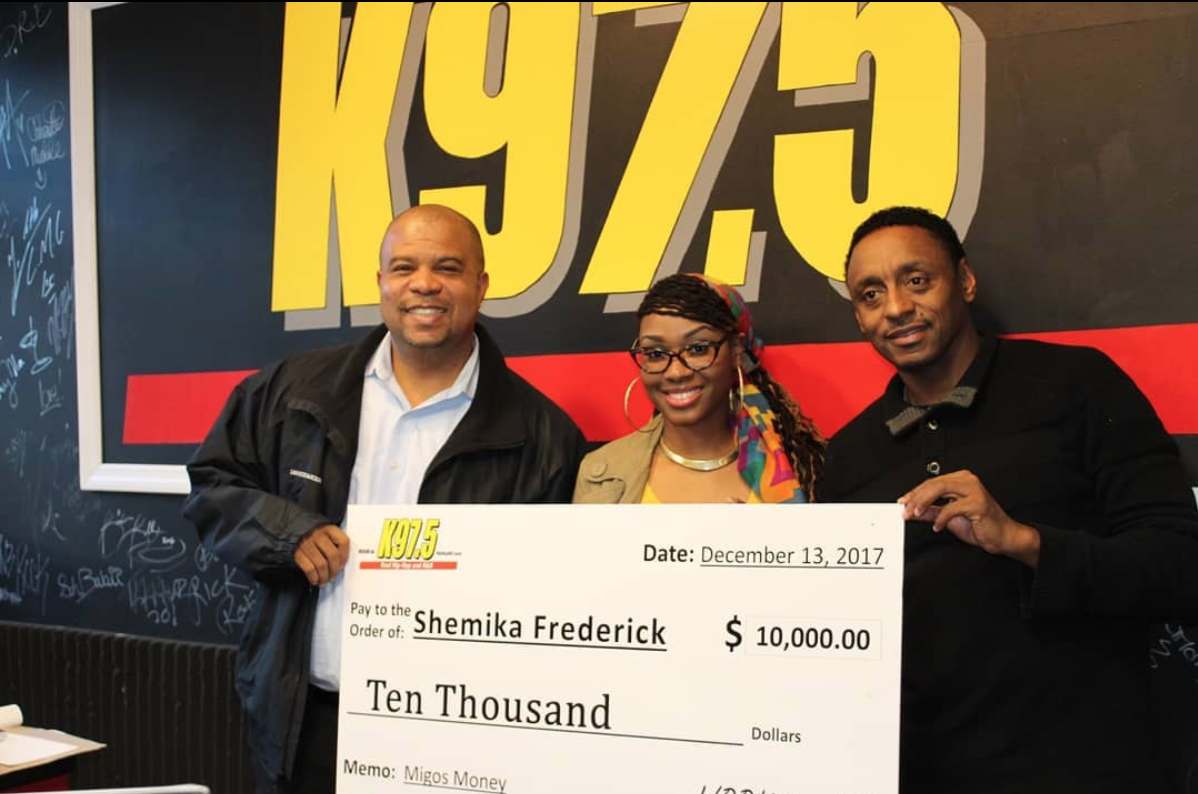 Shemika Frederick For Winning The 10K Check From Migos & K975!