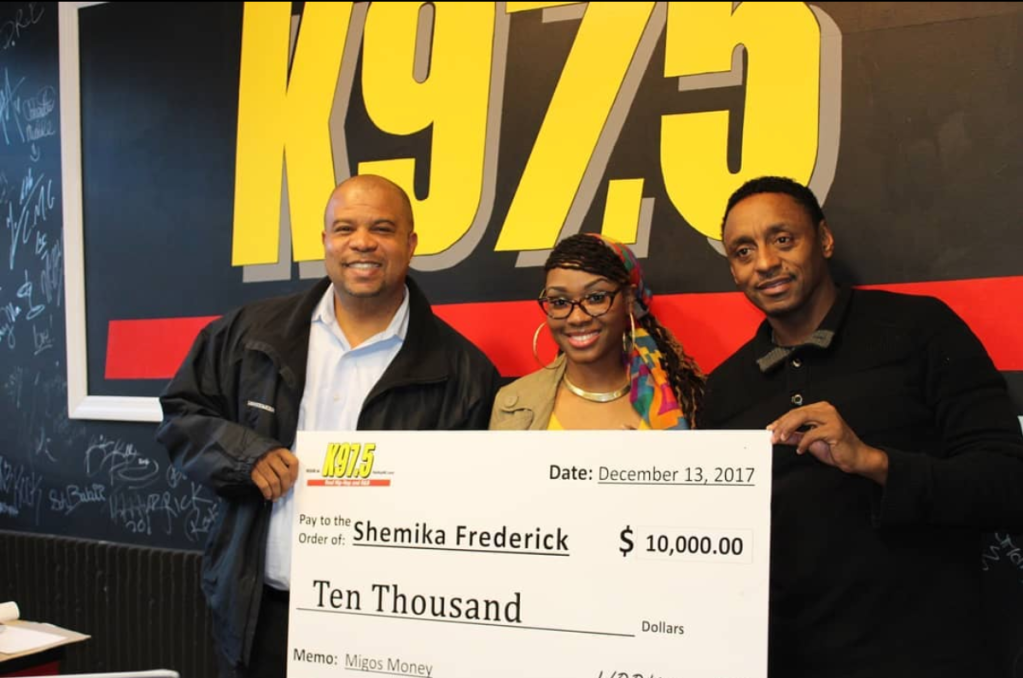 Shemika Frederick For Winning The 10K Check From Migos & K975!