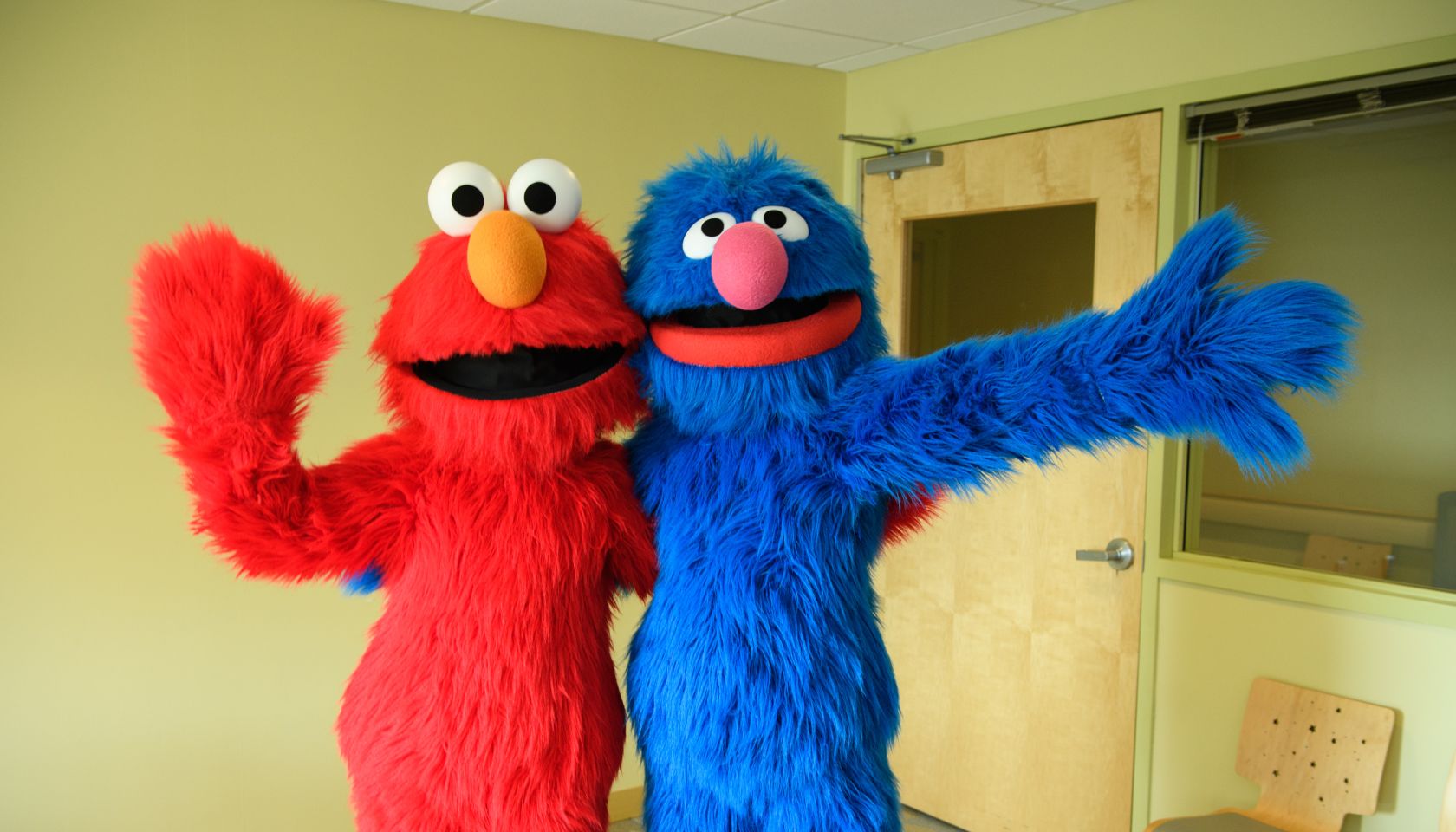 Elmo And Grover From Sesame Street Live Visit The Children Of Joseph M. Sanzari Children's Hospital