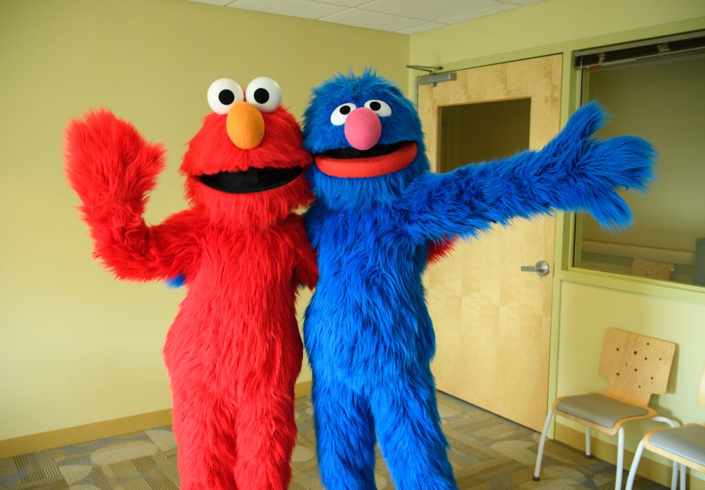Elmo And Grover From Sesame Street Live Visit The Children Of Joseph M. Sanzari Children's Hospital