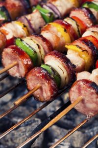 grilled skewers of meat and vegetables