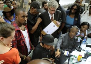Singer Kanye West visits demonstrators w