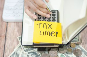 Tax Season: U.S. Individual Income Tax preparation horizontal top view