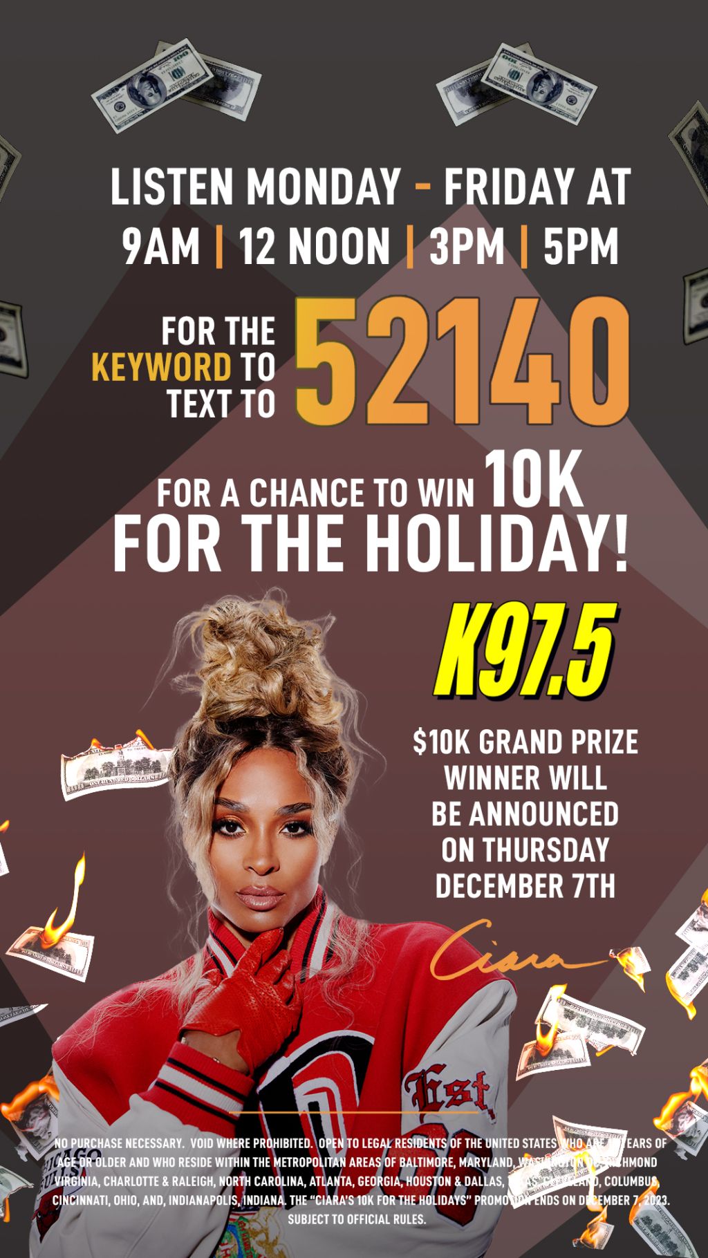 K975 Ciara $10K For The Holidays