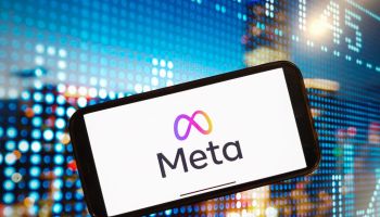 In this photo illustration, the Meta Platforms logo is seen...