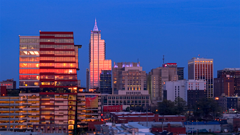 Raleigh Skyline - Downtown - North Carolina - Sun Set Drone - Telephoto