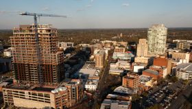 Durham, NC - March 29th, 2024: Ariel view of downtown Durham,