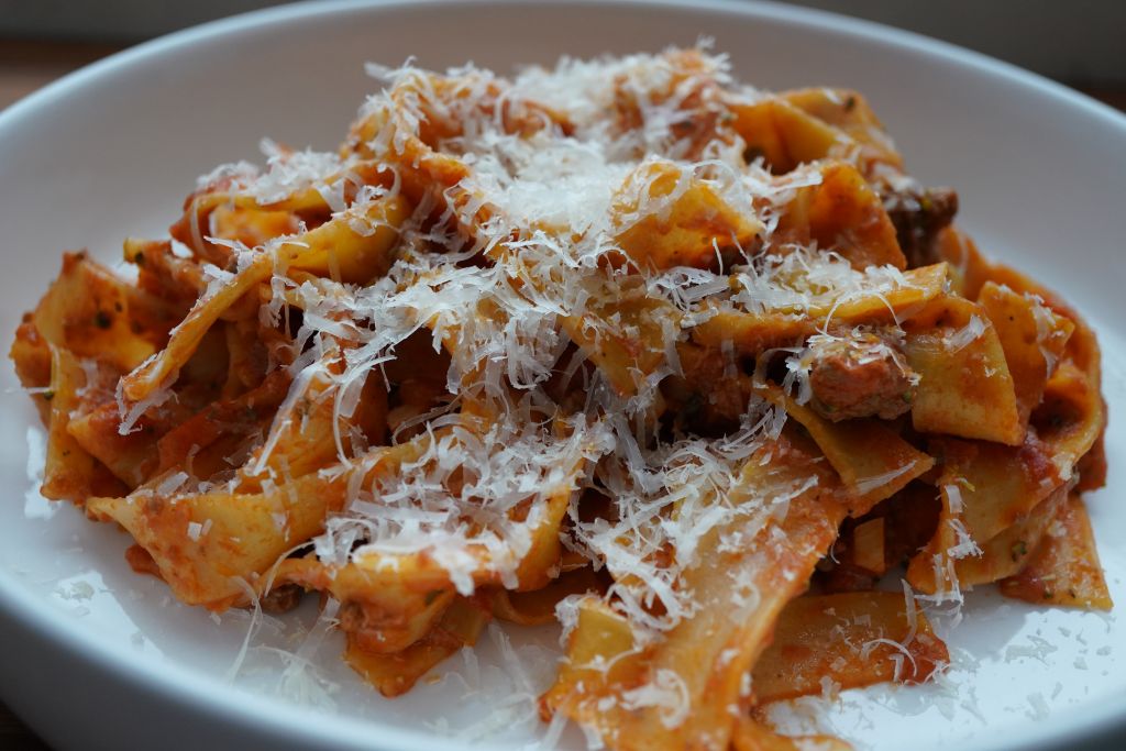 Bolognese with Broccoli Florets & Zucchini and Spaghetti and Bowtie Pasta