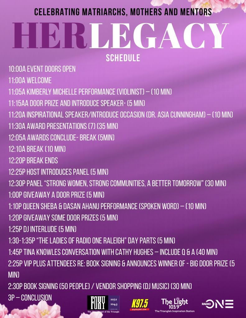 Her Legacy Run of Show Schedule